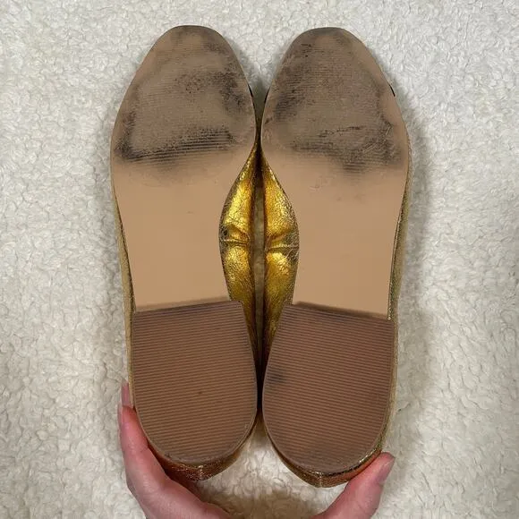 Steve Madden Blair Cap Toe Ballet Flat Gold Metallic Black Round Toe 9