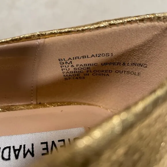 Steve Madden Blair Cap Toe Ballet Flat Gold Metallic Black Round Toe 9