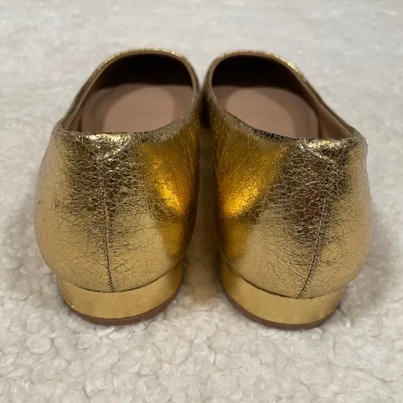 Steve Madden Blair Cap Toe Ballet Flat Gold Metallic Black Round Toe 9