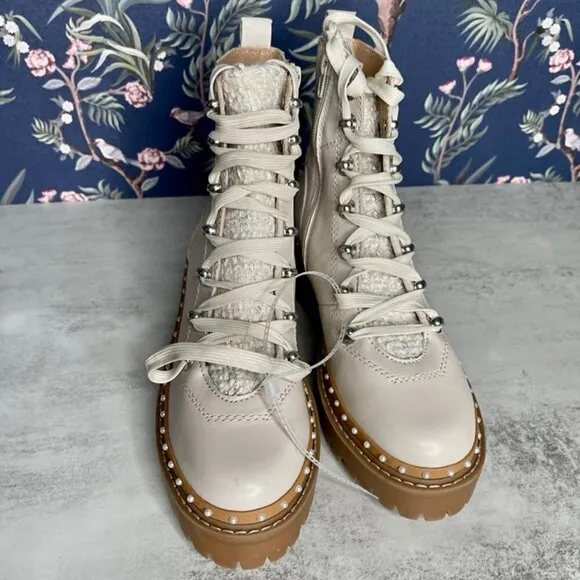Steve Madden Rainer Bone Moto Boots Cream Ankle Booties Winter NWOB