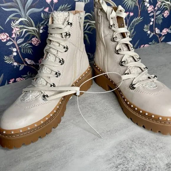 Steve Madden Rainer Bone Moto Boots Cream Ankle Booties Winter NWOB