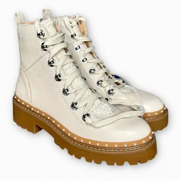 Steve Madden Rainer Bone Moto Boots Cream Ankle Booties Winter NWOB
