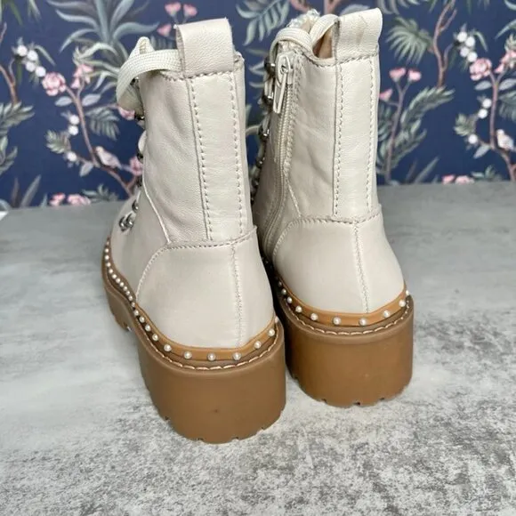 Steve Madden Rainer Bone Moto Boots Cream Ankle Booties Winter NWOB