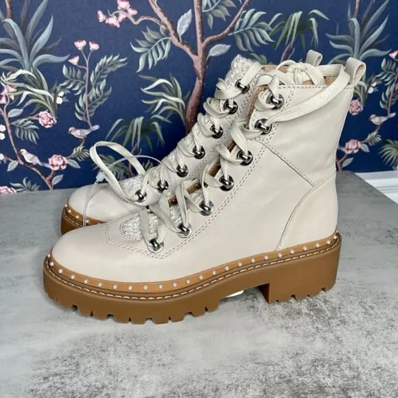 Steve Madden Rainer Bone Moto Boots Cream Ankle Booties Winter NWOB