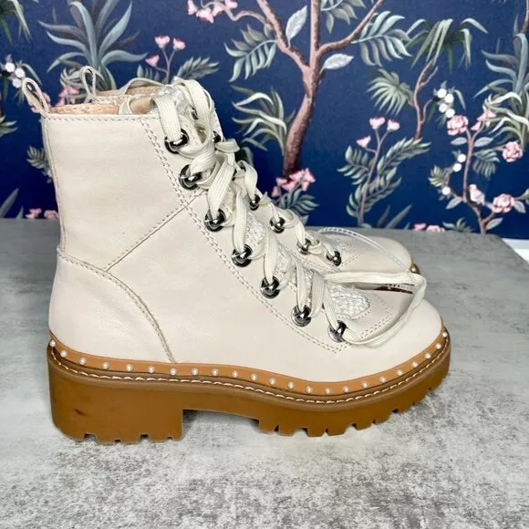 Steve Madden Rainer Bone Moto Boots Cream Ankle Booties Winter NWOB