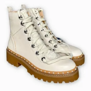 Steve Madden Rainer Bone Moto Boots Cream Ankle Booties Winter NWOB