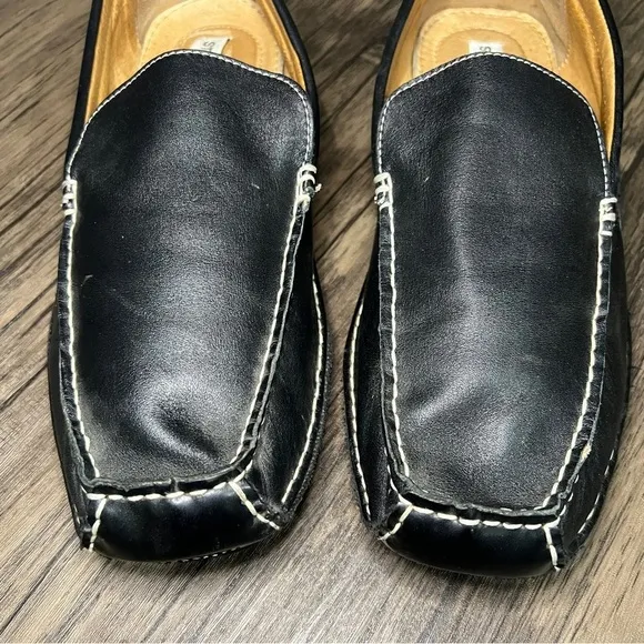STEVE MADDEN Size 10.5 Novo Black Leather Driving Slip On Loafers Moc Toe