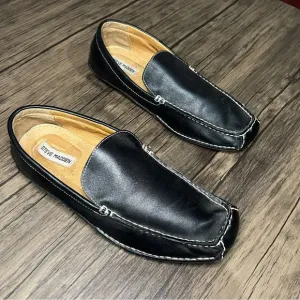STEVE MADDEN Size 10.5 Novo Black Leather Driving Slip On Loafers Moc Toe