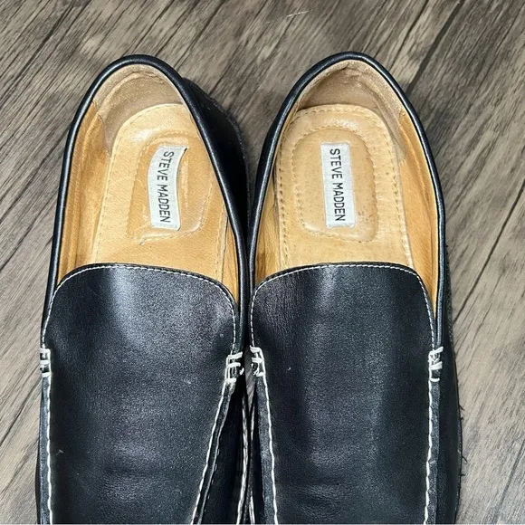 STEVE MADDEN Size 10.5 Novo Black Leather Driving Slip On Loafers Moc Toe