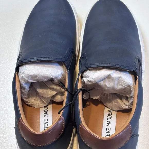 Steve Madden SLIP ON LOAFERS COLMEN SNEAKER SHOES, Blue Leather, Men’s 9M NWT
