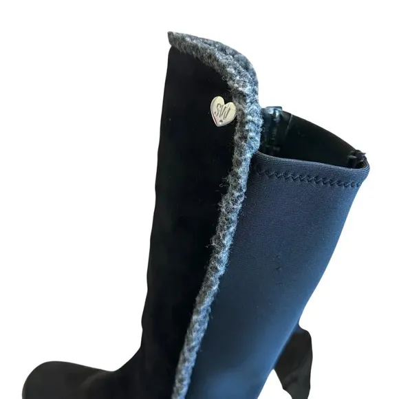 Stuart Weitzman 50/50 Shearling Black Dark Gray Boots Heart Suede Size 4 Girls
