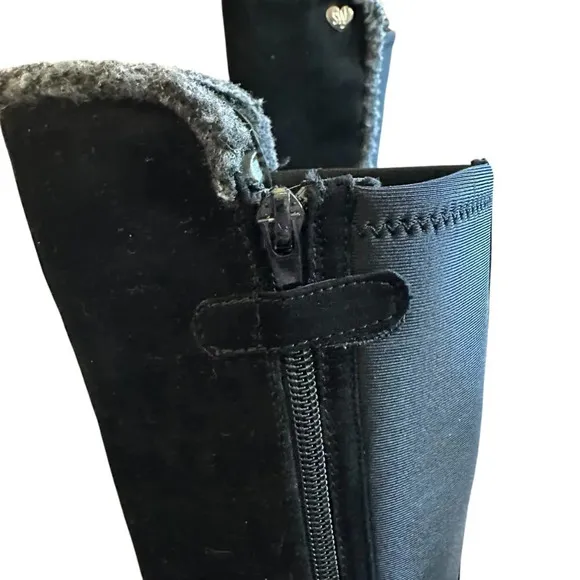 Stuart Weitzman 50/50 Shearling Black Dark Gray Boots Heart Suede Size 4 Girls
