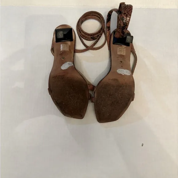 STUART WEITZMAN Beatrix 100 wrap high heel sandal cappuccino brown snakeskin sz8