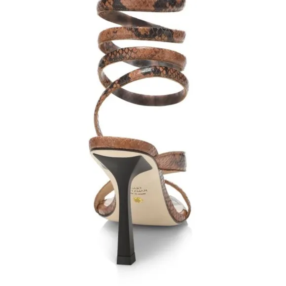 STUART WEITZMAN Beatrix 100 wrap high heel sandal cappuccino brown snakeskin sz8