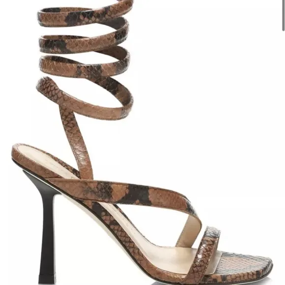 STUART WEITZMAN Beatrix 100 wrap high heel sandal cappuccino brown snakeskin sz8