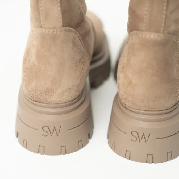 Stuart Weitzman. Bedford Chill Genuine Shearling Lined Moto Suede Booties.