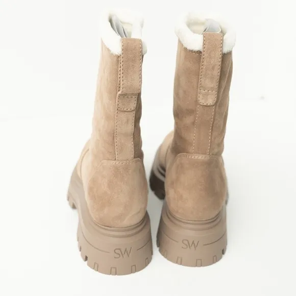 Stuart Weitzman. Bedford Chill Genuine Shearling Lined Moto Suede Booties.