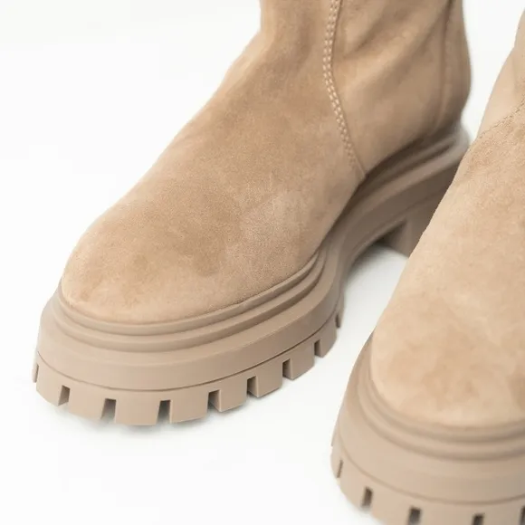Stuart Weitzman. Bedford Chill Genuine Shearling Lined Moto Suede Booties.