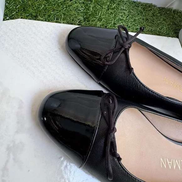 Stuart Weitzman Black Ballet ballerina FlatsSleek Mixed Leather Bow size 7.5