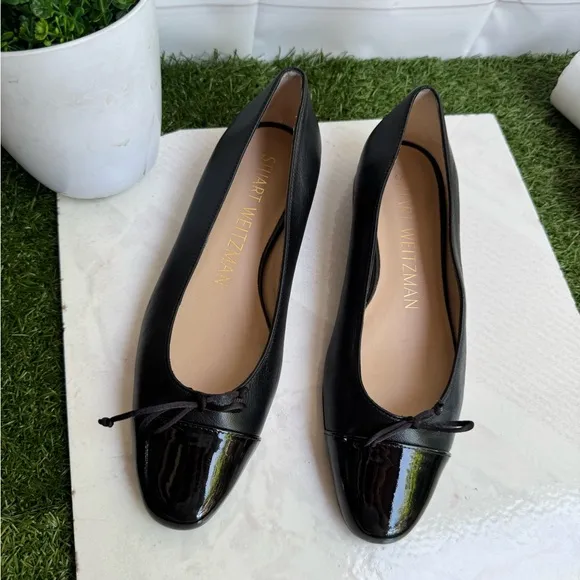 Stuart Weitzman Black Ballet ballerina FlatsSleek Mixed Leather Bow size 7.5