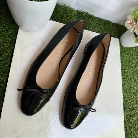 Stuart Weitzman Black Ballet ballerina FlatsSleek Mixed Leather Bow size 7.5