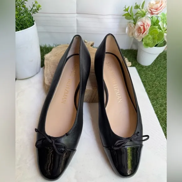 Stuart Weitzman Black Ballet ballerina FlatsSleek Mixed Leather Bow size 7.5