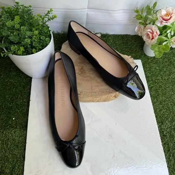 Stuart Weitzman Black Ballet ballerina FlatsSleek Mixed Leather Bow size 7.5