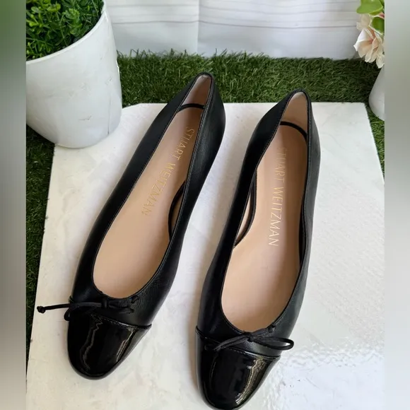 Stuart Weitzman Black Ballet ballerina FlatsSleek Mixed Leather Bow size 7.5