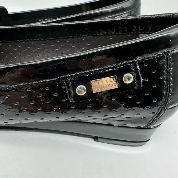 Stuart Weitzman Black Patent Leather Loafers Flats Front Buckle Womens Size 4M