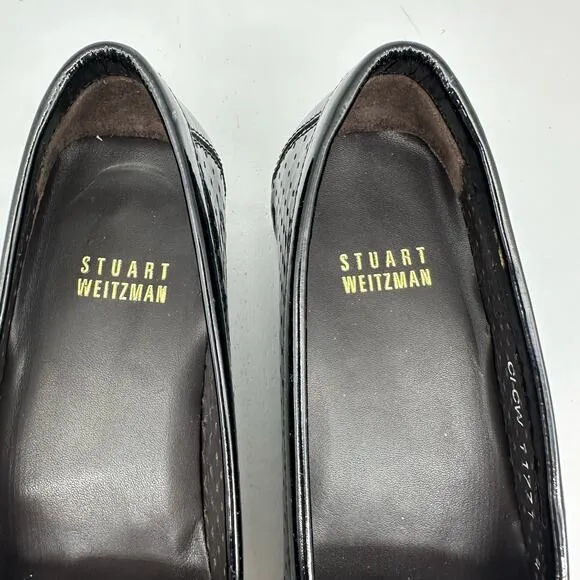 Stuart Weitzman Black Patent Leather Loafers Flats Front Buckle Womens Size 4M