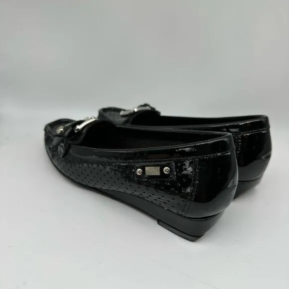 Stuart Weitzman Black Patent Leather Loafers Flats Front Buckle Womens Size 4M