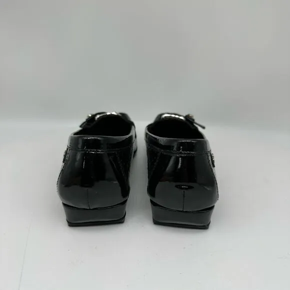 Stuart Weitzman Black Patent Leather Loafers Flats Front Buckle Womens Size 4M