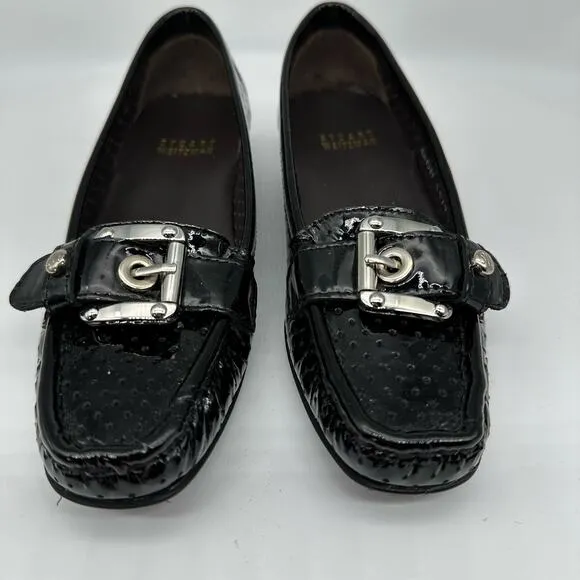 Stuart Weitzman Black Patent Leather Loafers Flats Front Buckle Womens Size 4M