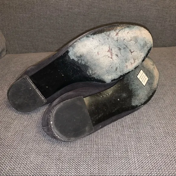 Stuart Weitzman black slip on ballet flats, jewels, bow, size 8.5