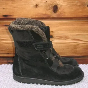 Stuart Weitzman Black Suede Shearling Fur Lined Combat Boots