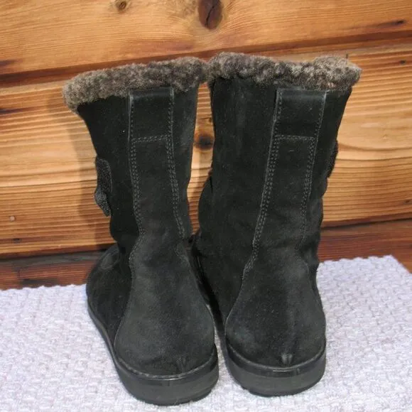 Stuart Weitzman Black Suede Shearling Fur Lined Combat Boots