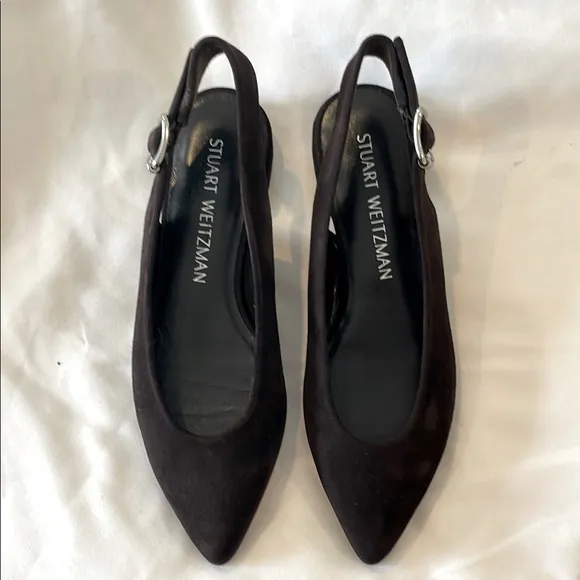 STUART WEITZMAN BROWN SUEDE SLINGBACK FLATS.  NEW
