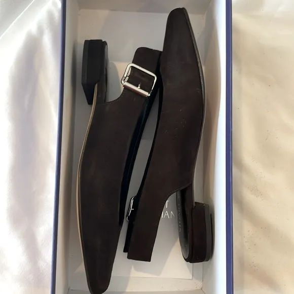 STUART WEITZMAN BROWN SUEDE SLINGBACK FLATS.  NEW