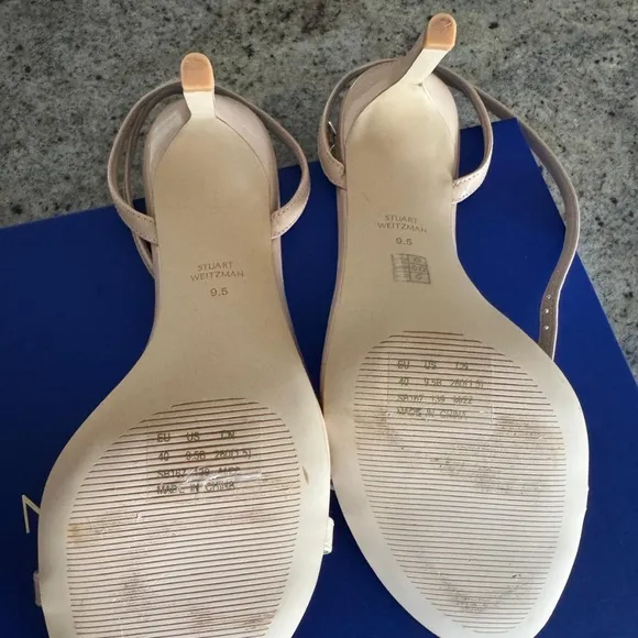 STUART WEITZMAN DANCER 95 SANDALS HEELS NUDE PATENT LEATHER SHOES 9.5
