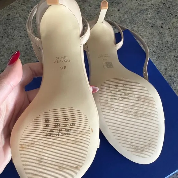 STUART WEITZMAN DANCER 95 SANDALS HEELS NUDE PATENT LEATHER SHOES 9.5