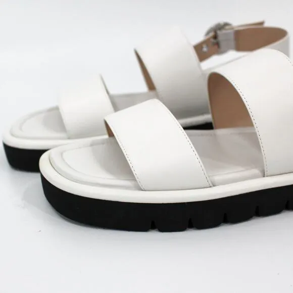 Stuart Weitzman Elodie White Smooth Leather Slingback Sandal Flats 39 NEW Shoes