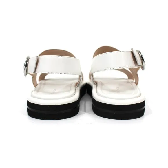 Stuart Weitzman Elodie White Smooth Leather Slingback Sandal Flats 39 NEW Shoes