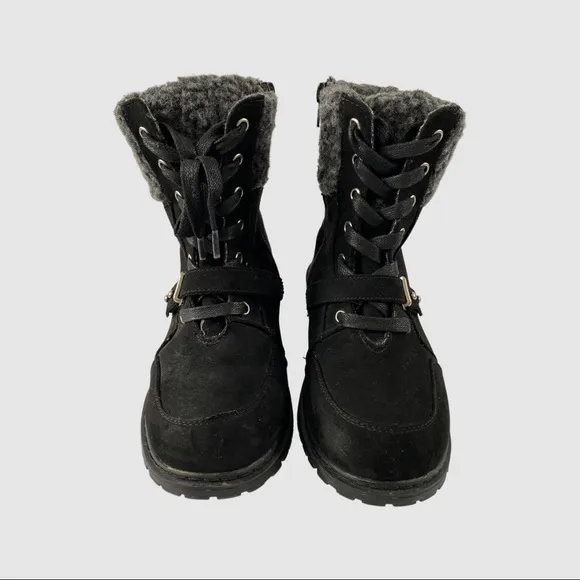 Stuart Weitzman Kids Luge Shearling Black Faux Suede Boots US4