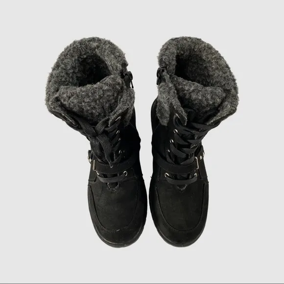 Stuart Weitzman Kids Luge Shearling Black Faux Suede Boots US4