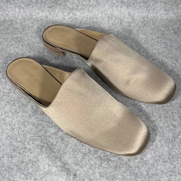 Stuart Weitzman Mulearky Adobe in Satin Slip-On Mules Womens 10 M Taupe Flats