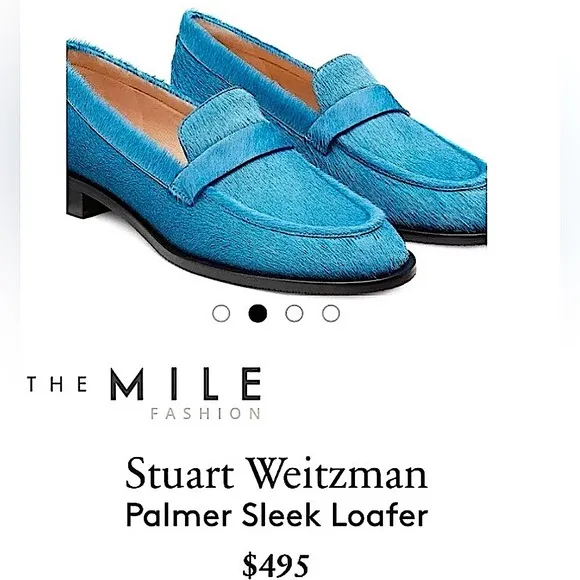 Stuart Weitzman Palmer Leather Pony Hair Loafers Atlantic Blue Like New