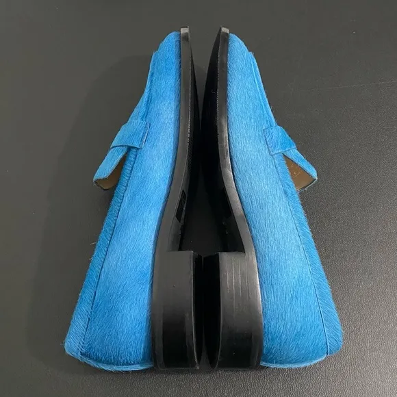 Stuart Weitzman Palmer Leather Pony Hair Loafers Atlantic Blue Like New