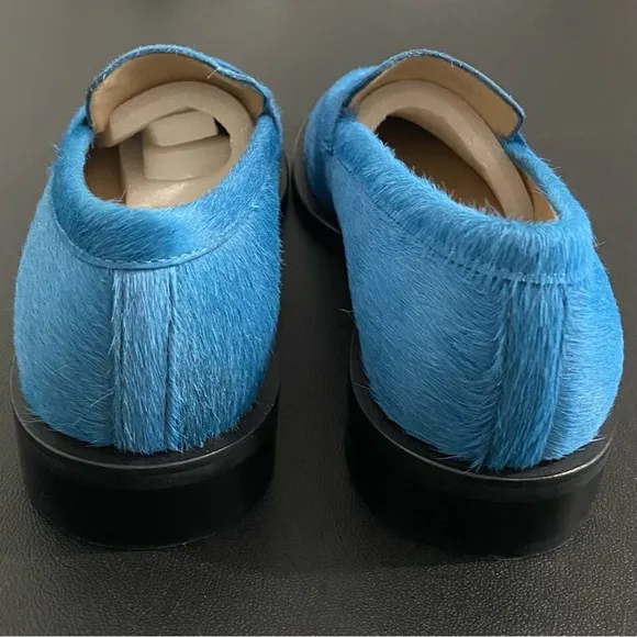 Stuart Weitzman Palmer Leather Pony Hair Loafers Atlantic Blue Like New