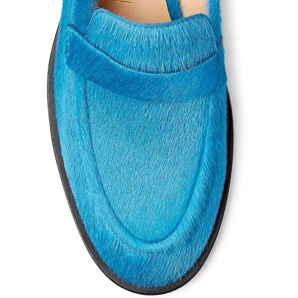 Stuart Weitzman Palmer Leather Pony Hair Loafers Atlantic Blue Like New