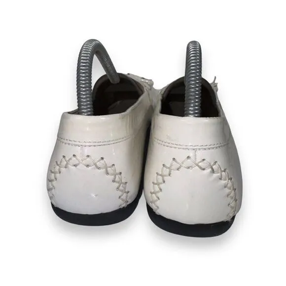 Stuart Weitzman Patient Leather Tassel Loafers White Women's 9.5M